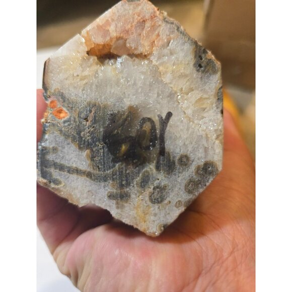 VTG Quartz Crystal Geode with Handmade Stained Wood Stand Unique One of a Kind - Picture 5 of 10